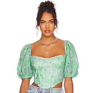 Bardot Green Puff Sleeve Women's Top